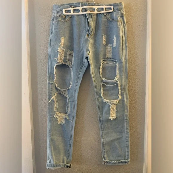 NWT straight leg, distressed jeans, size 10/12, light denim - Picture 1 of 3